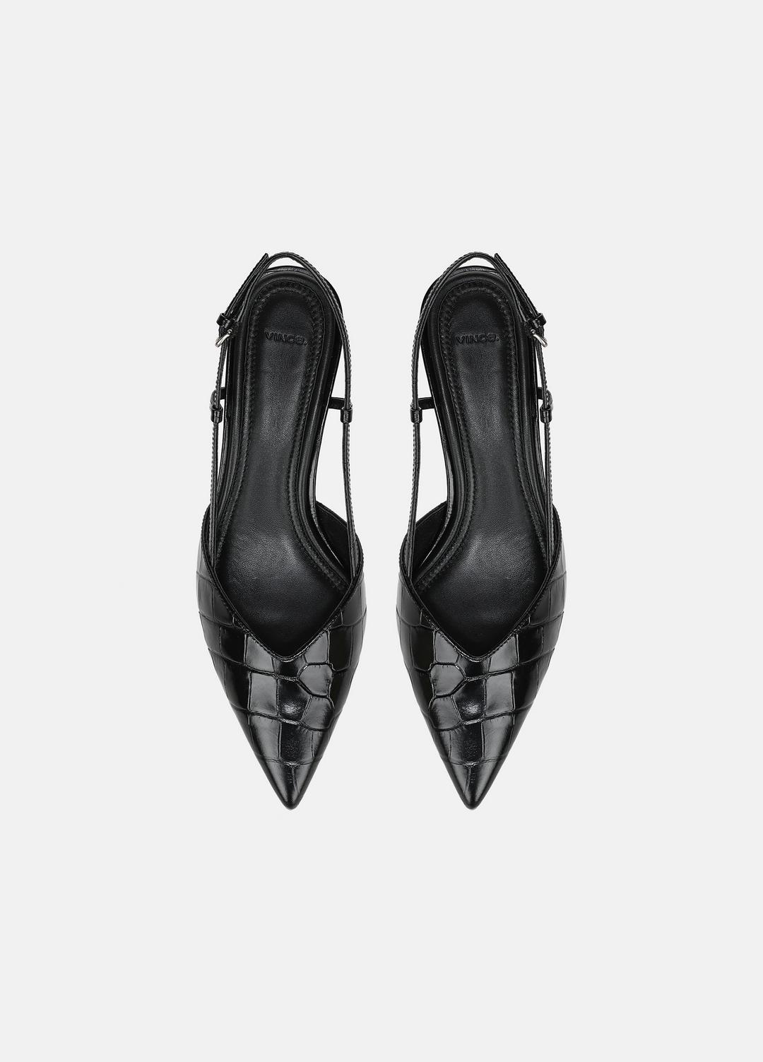 Levvy Croc-Embossed Leather Slingback Heel in Heels - BLACK