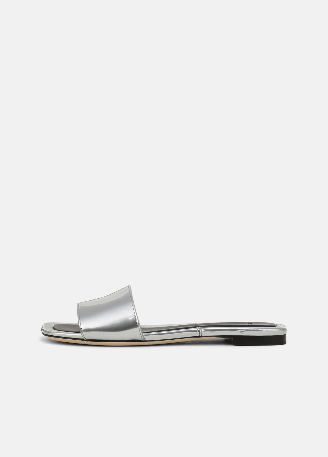 Valeria Metallic Leather Slide Sandal in Sandals - SILVER