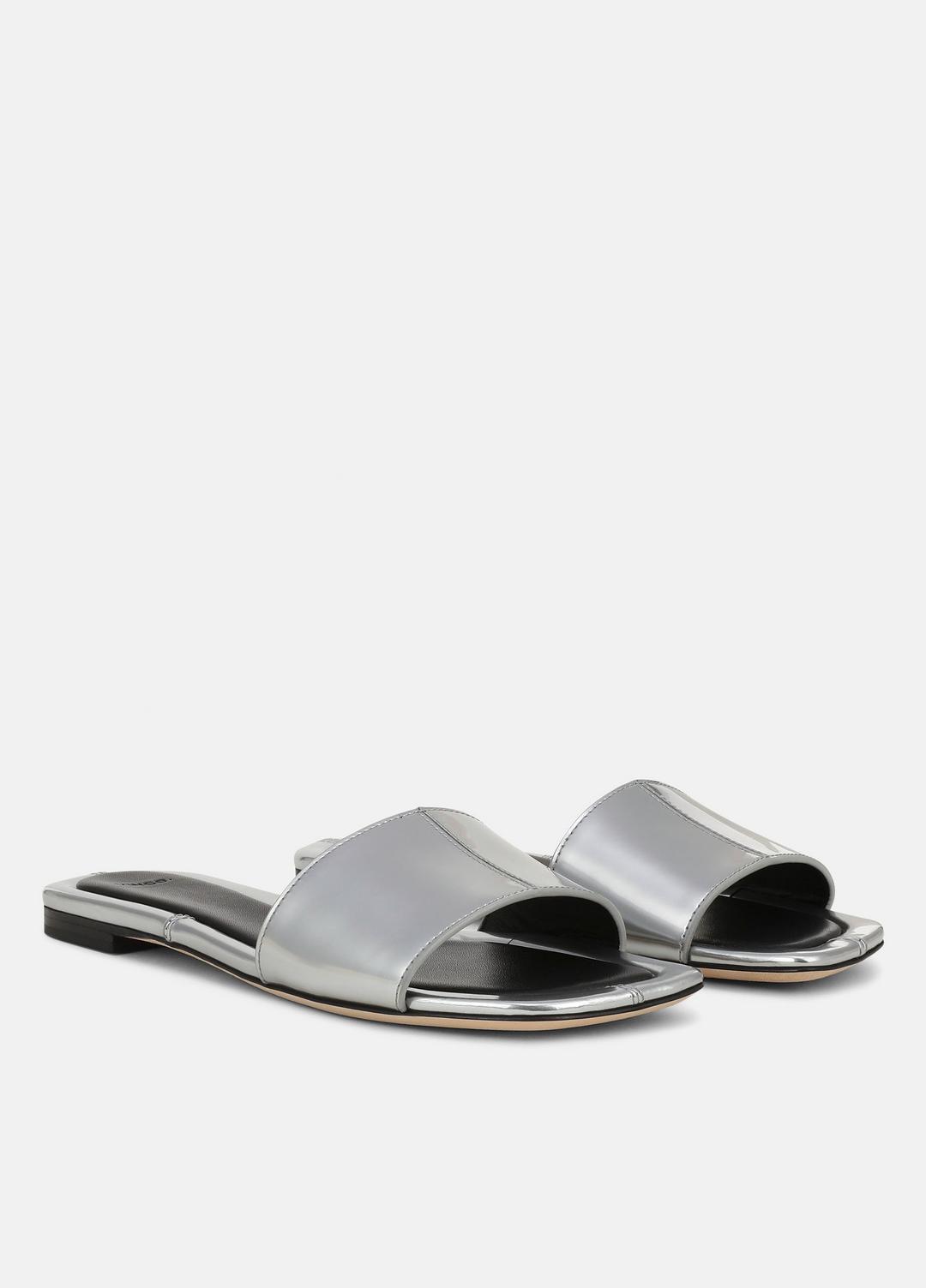 Valeria Metallic Leather Slide Sandal in Sandals - SILVER
