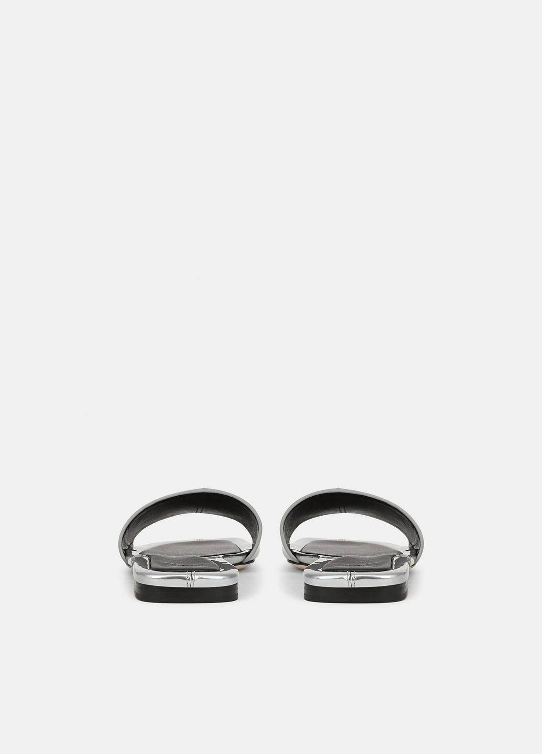 Valeria Metallic Leather Slide Sandal in Sandals - SILVER