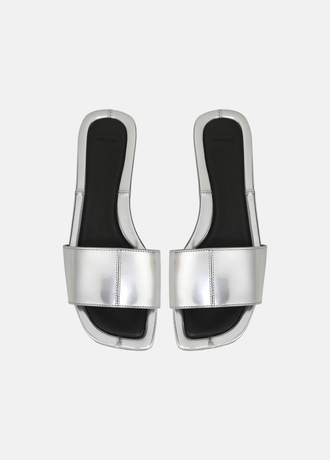 Valeria Metallic Leather Slide Sandal in Sandals - SILVER