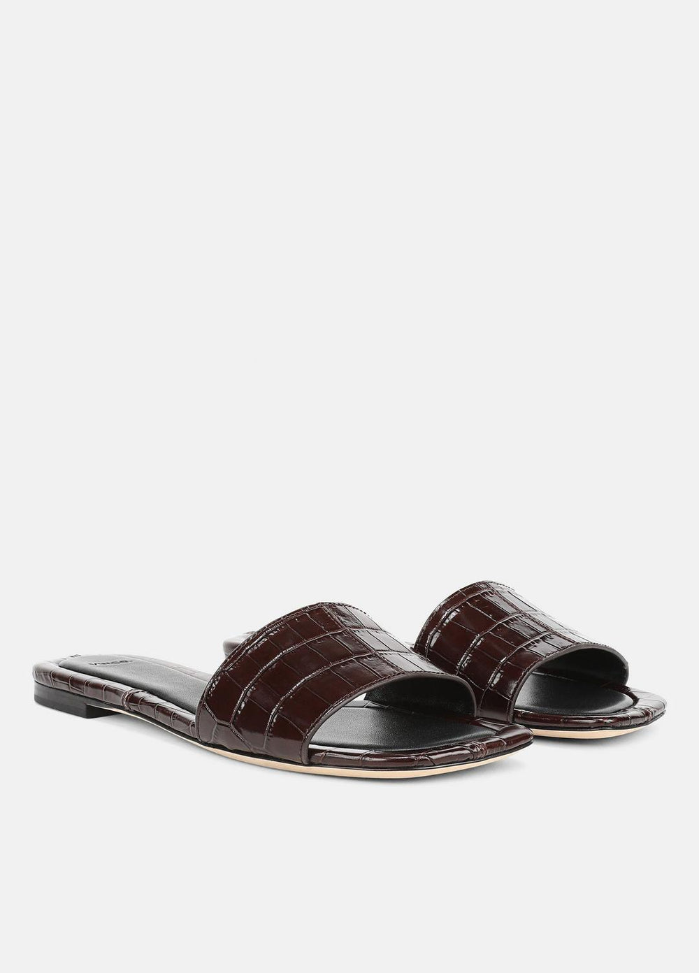 Valeria Croc-Embossed Leather Slide Sandal in Sandals - CACAO BROWN