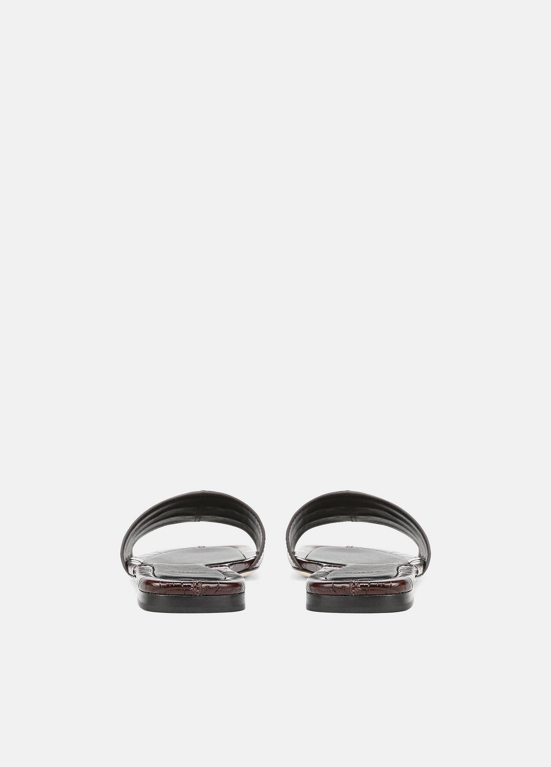 Valeria Croc-Embossed Leather Slide Sandal in Sandals - CACAO BROWN