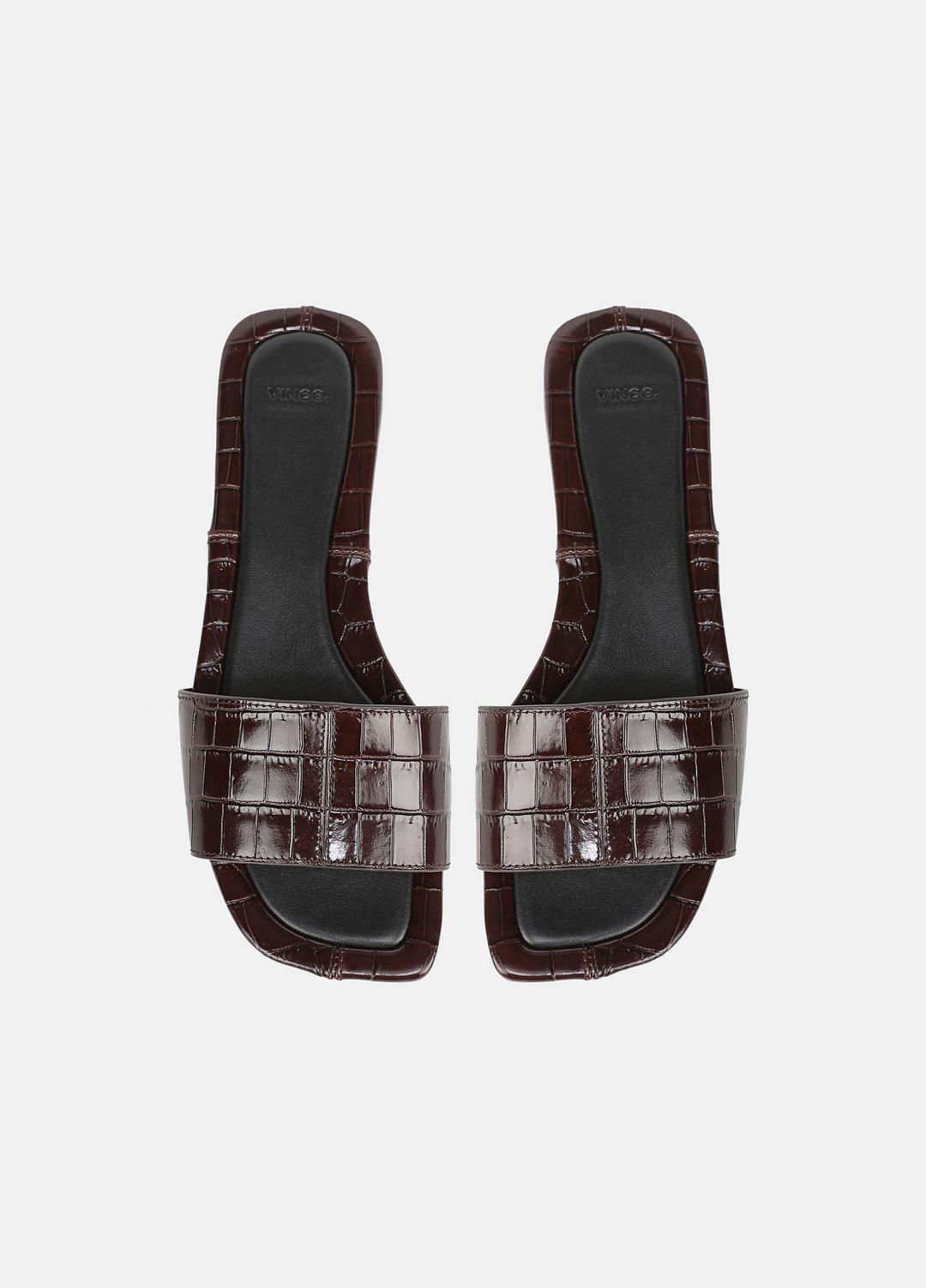 Valeria Croc-Embossed Leather Slide Sandal in Sandals - CACAO BROWN