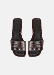 Valeria Croc-Embossed Leather Slide Sandal in Sandals - CACAO BROWN
