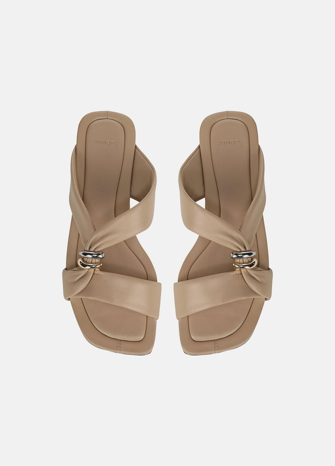 Vilma Leather Slide Sandal in Sandals - WARM ALMOND