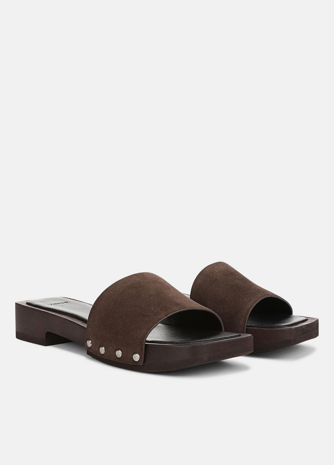 Barbara Leather Slide Sandal in Sandals - DARK MOCHA