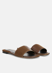 Valeria Leather & Suede Slide Sandal in Sandals - CEDAR BROWN/ELMWOOD