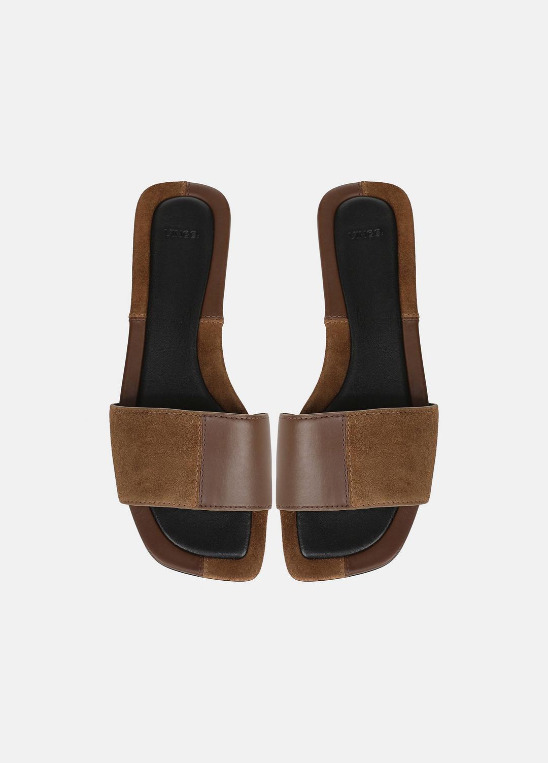 Valeria Leather & Suede Slide Sandal in Sandals - CEDAR BROWN/ELMWOOD