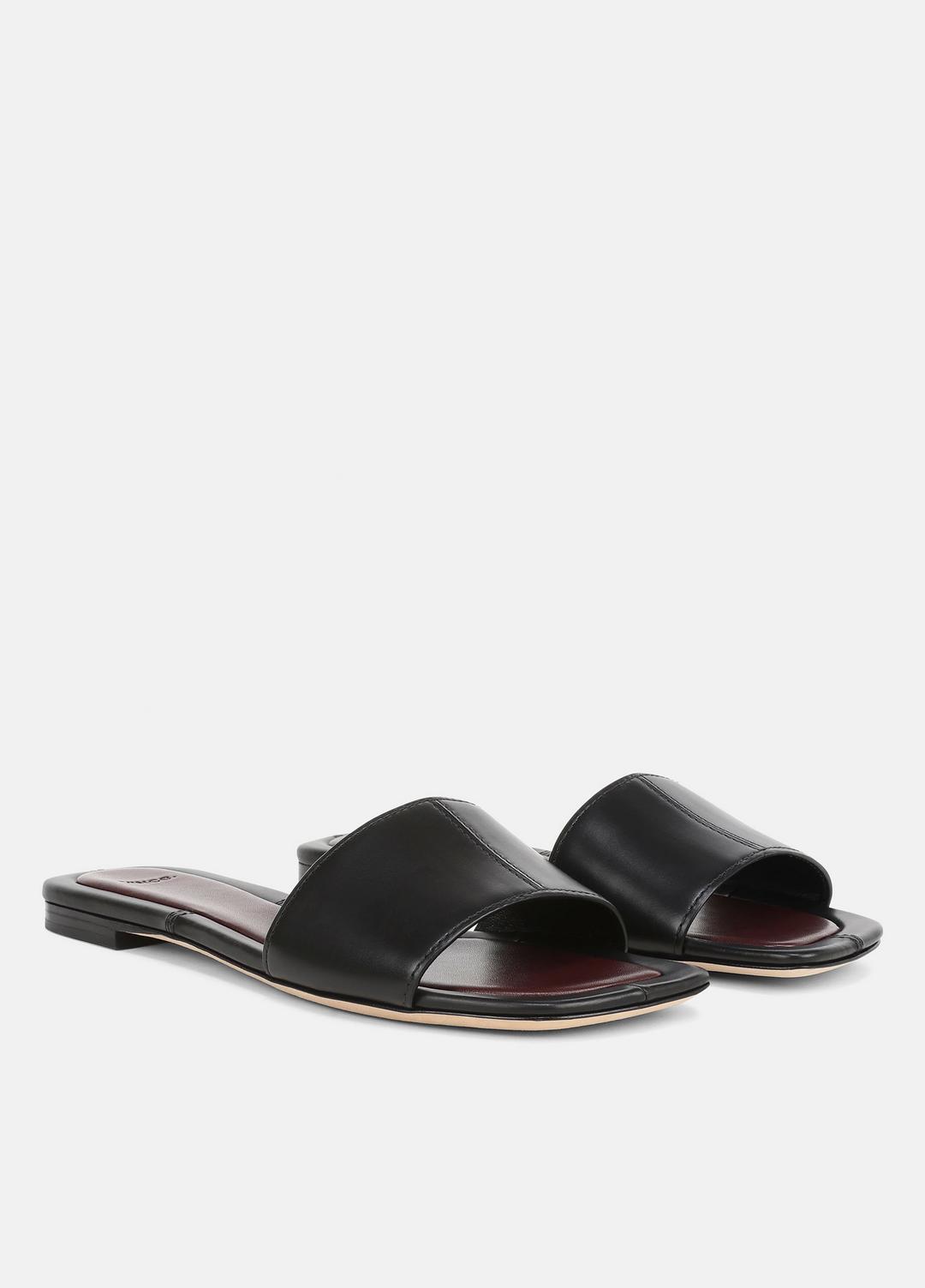 Valeria Leather Slide Sandal in Sandals - BLACK