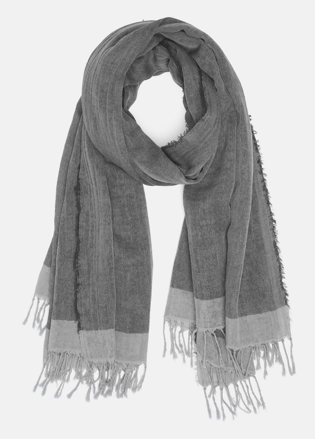 Border-Stripe Cotton Scarf in Scarves & Hats - SEA STONE/DARK SEA STONE