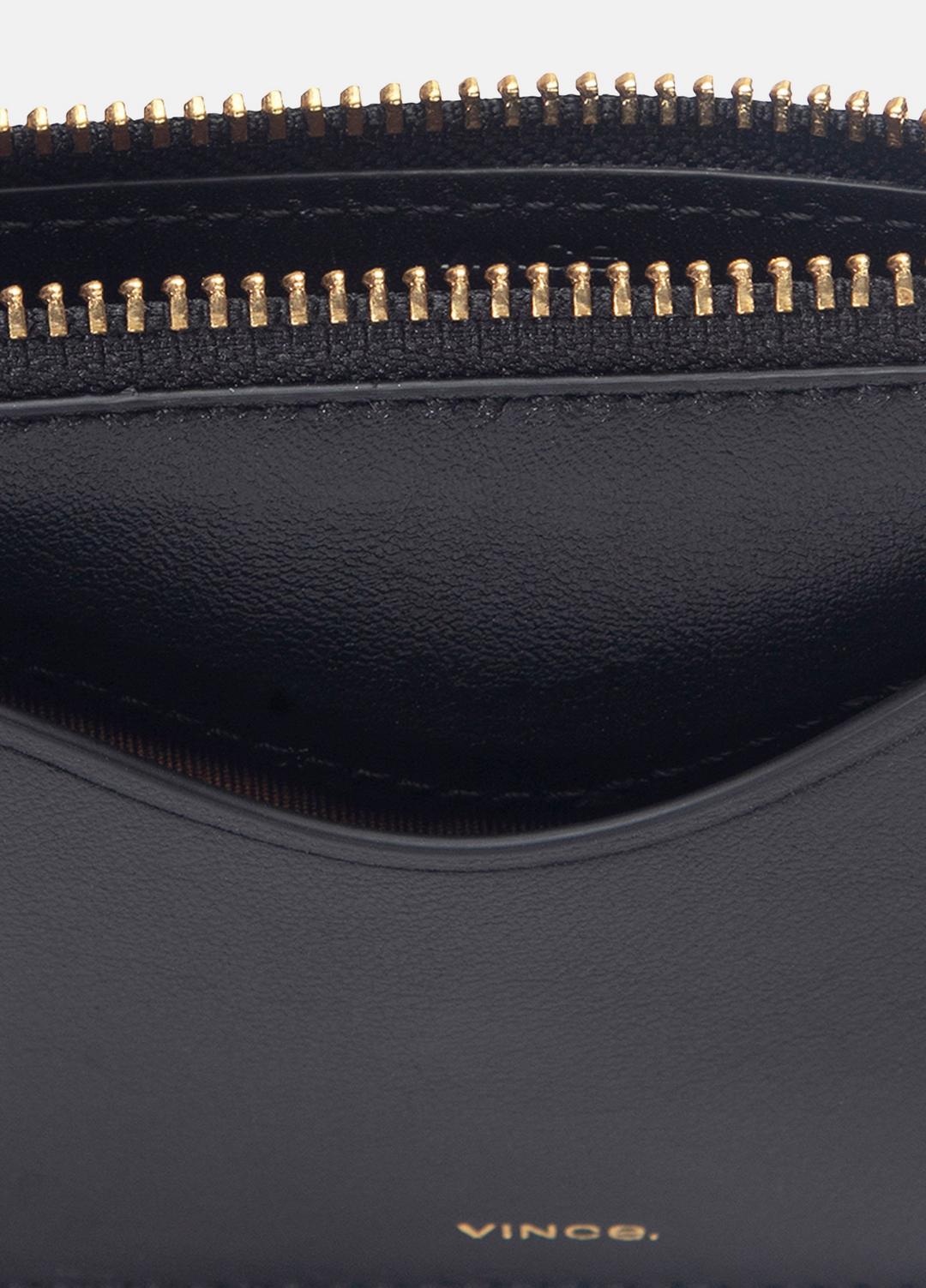 Leather Zip-Top Card Case in Handbags - BLACK