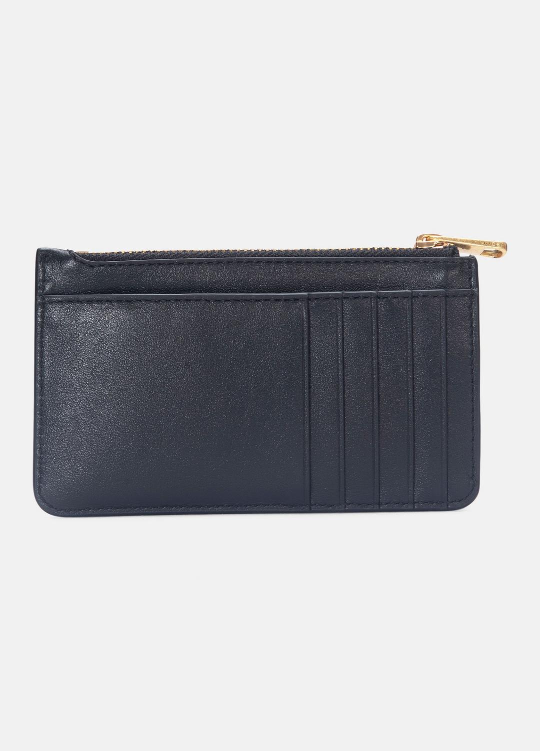 Leather Zip-Top Card Case in Handbags - BLACK