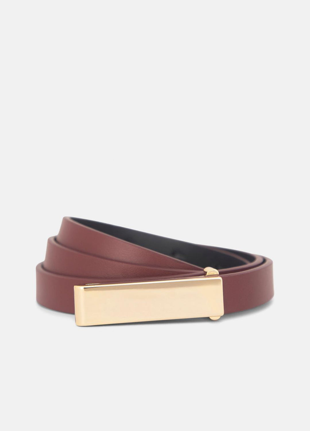 Women's 15mm Elongated Plaque Leather Belt in Belts - BORDEAUX