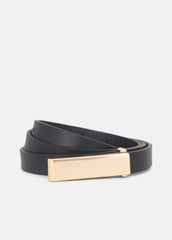 Women's 15mm Elongated Plaque Leather Belt in Belts - BLACK/POLISHED GOLD