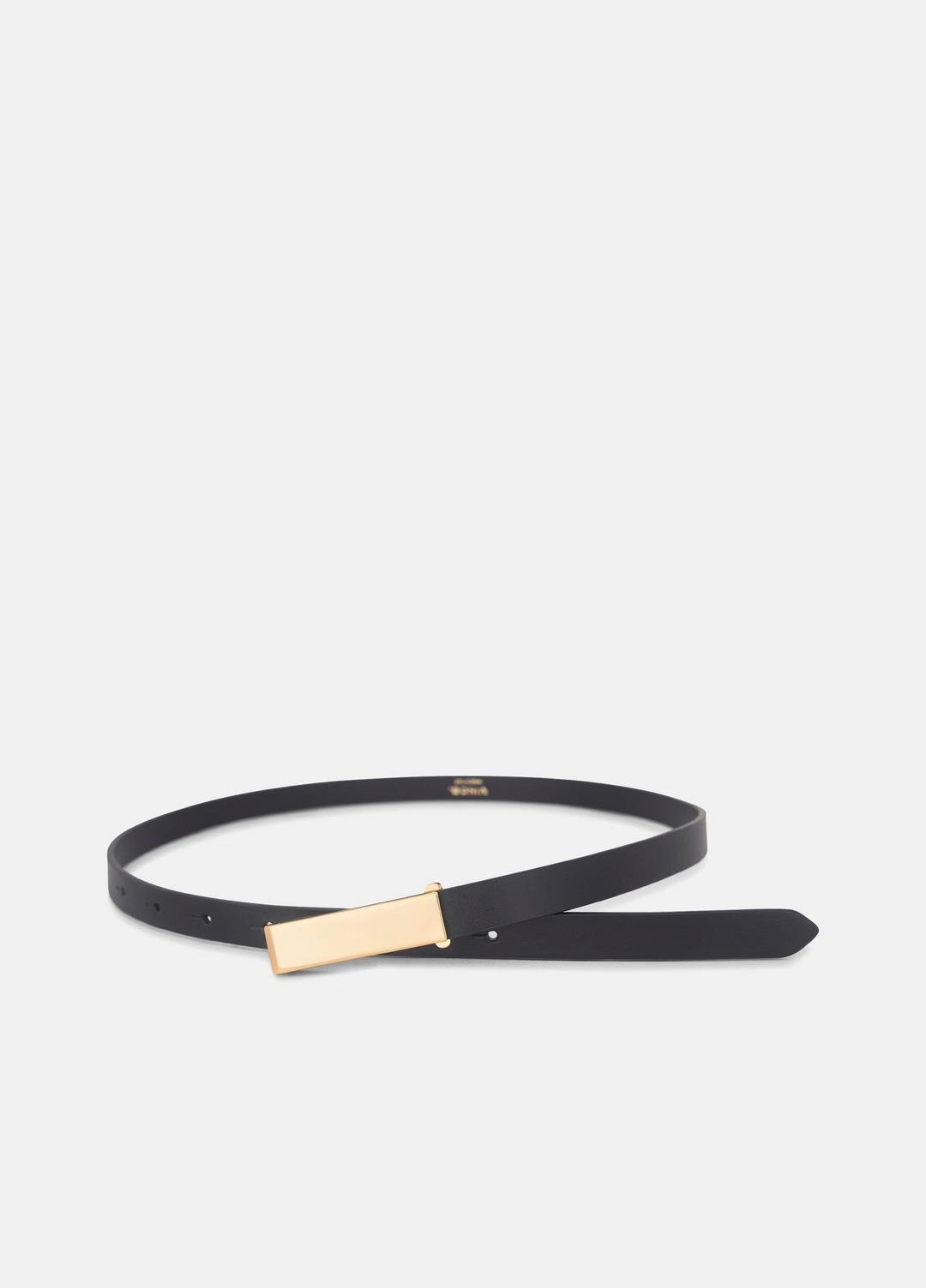 Women's 15mm Elongated Plaque Leather Belt in Belts - BLACK/POLISHED GOLD