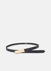 Women's 15mm Elongated Plaque Leather Belt in Belts - BLACK/POLISHED GOLD