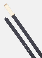 Women's 15mm Elongated Plaque Leather Belt in Belts - BLACK/POLISHED GOLD
