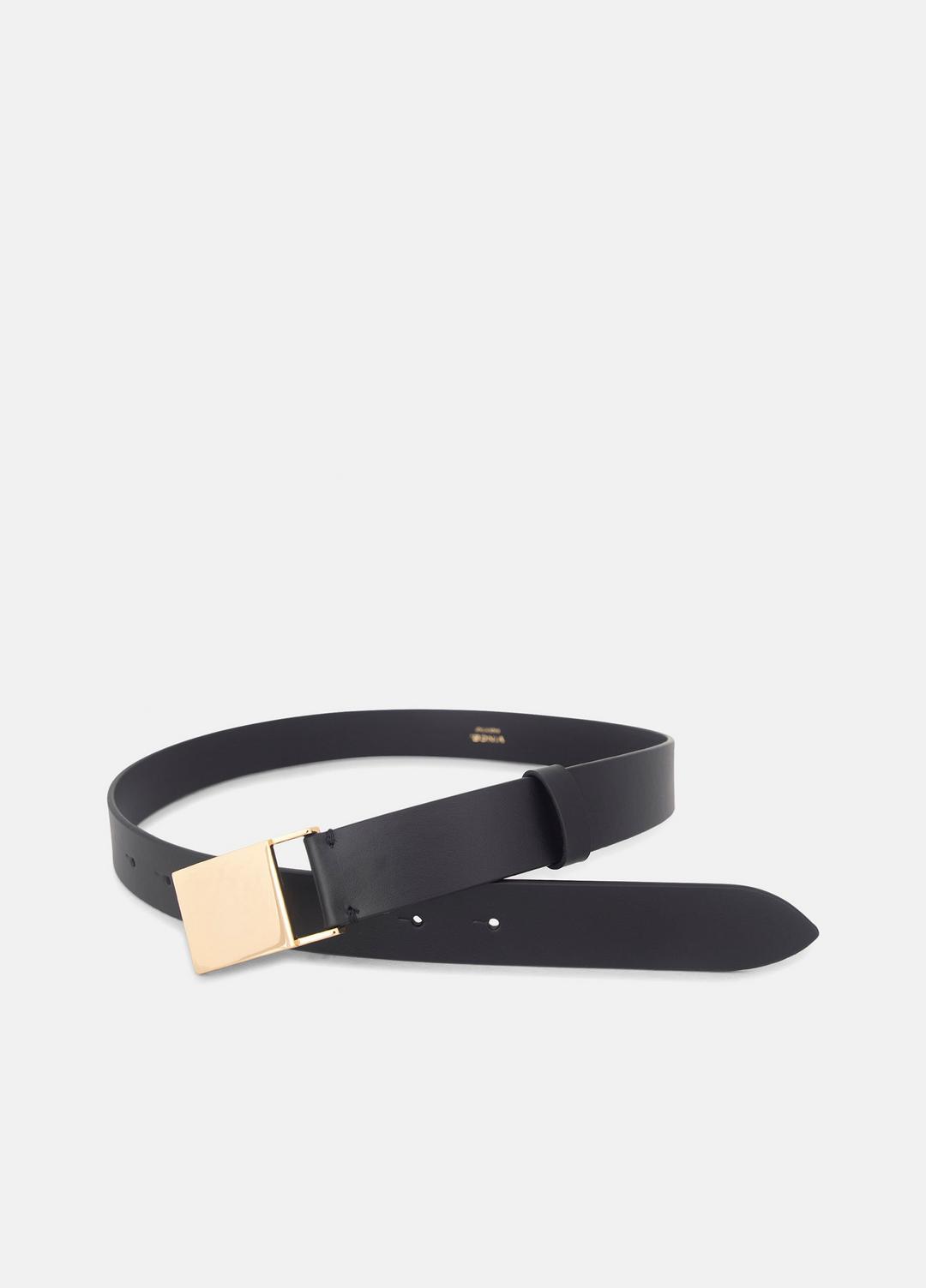 Women's 30mm Plaque Leather Belt in Belts - BLACK/POLISHED GOLD