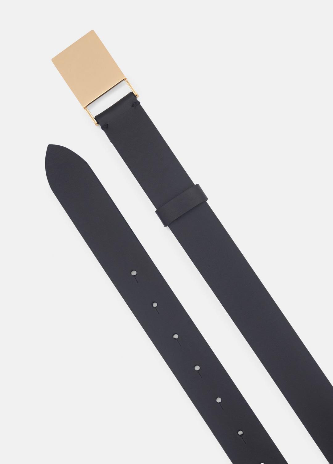 Women's 30mm Plaque Leather Belt in Belts - BLACK/POLISHED GOLD