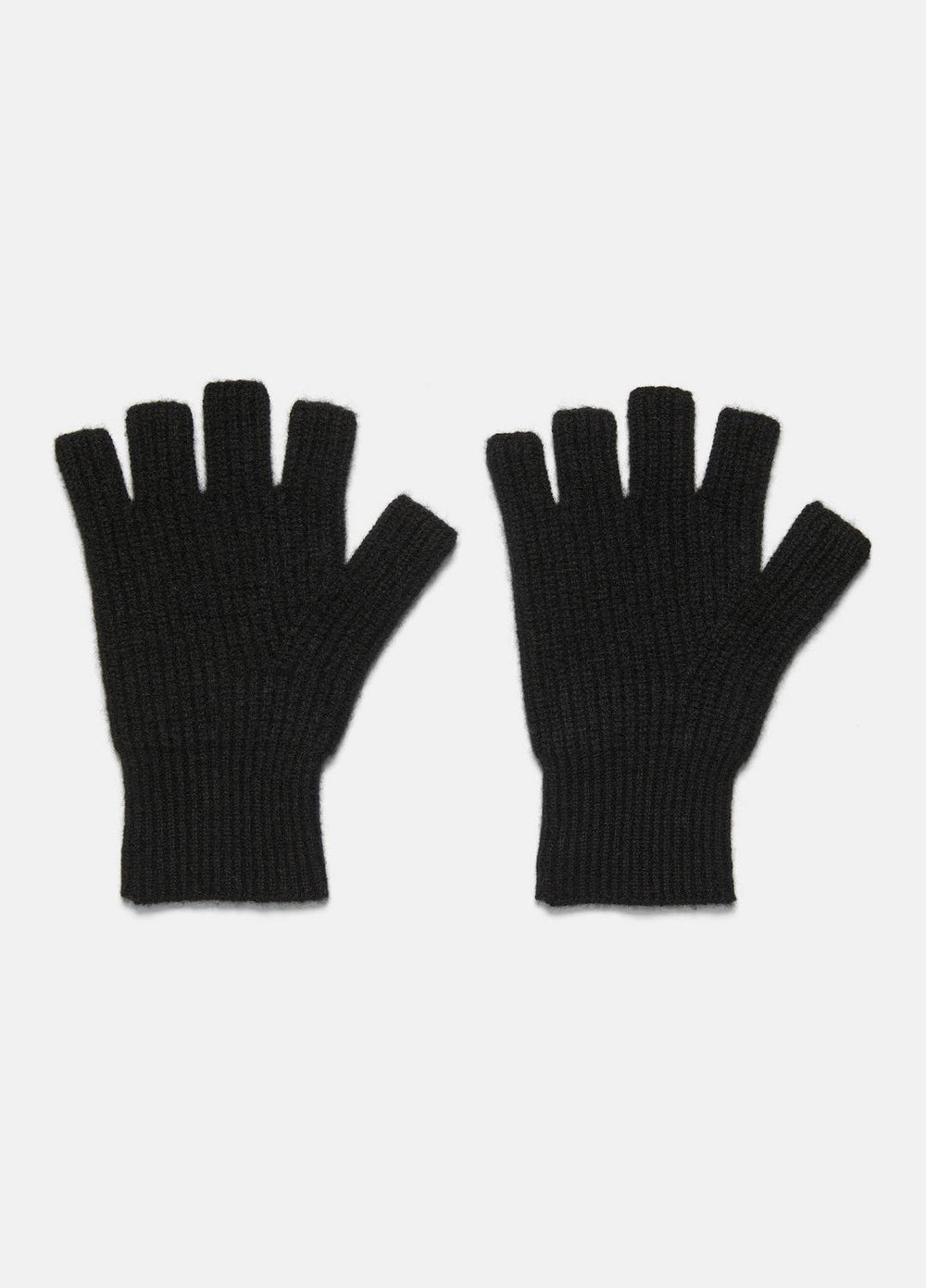 Plush Cashmere Rib-Knit Fingerless Glove in Gloves - BLACK