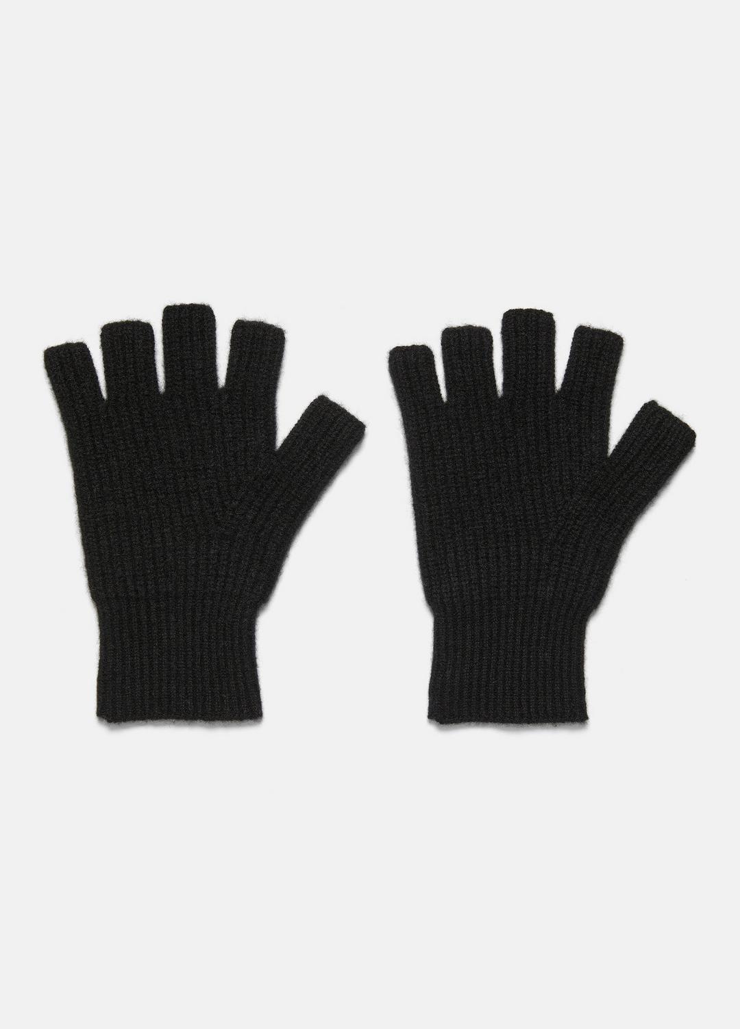 Plush Cashmere Rib-Knit Fingerless Glove in Gloves - BLACK