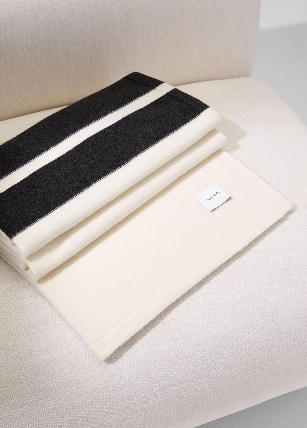 Cashmere Jersey Stripe Throw in Pillows & Blankets - BLANC
