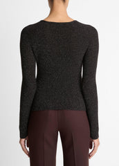 Metallic Ribbed High V-Neck Sweater in Vince Products Women - BLACK METALLIC