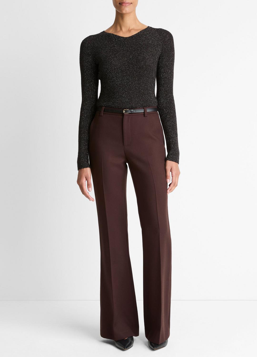 Metallic Ribbed High V-Neck Sweater in Vince Products Women - BLACK METALLIC