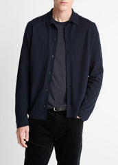 Featherweight Merino Wool-Cashmere Sweater Shirt in Long Sleeve - COASTAL BLUE