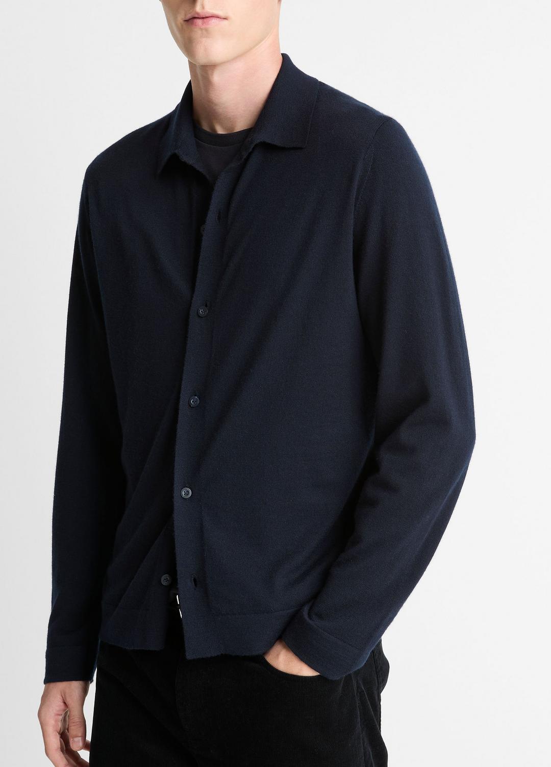 Featherweight Merino Wool-Cashmere Sweater Shirt in Long Sleeve - COASTAL BLUE