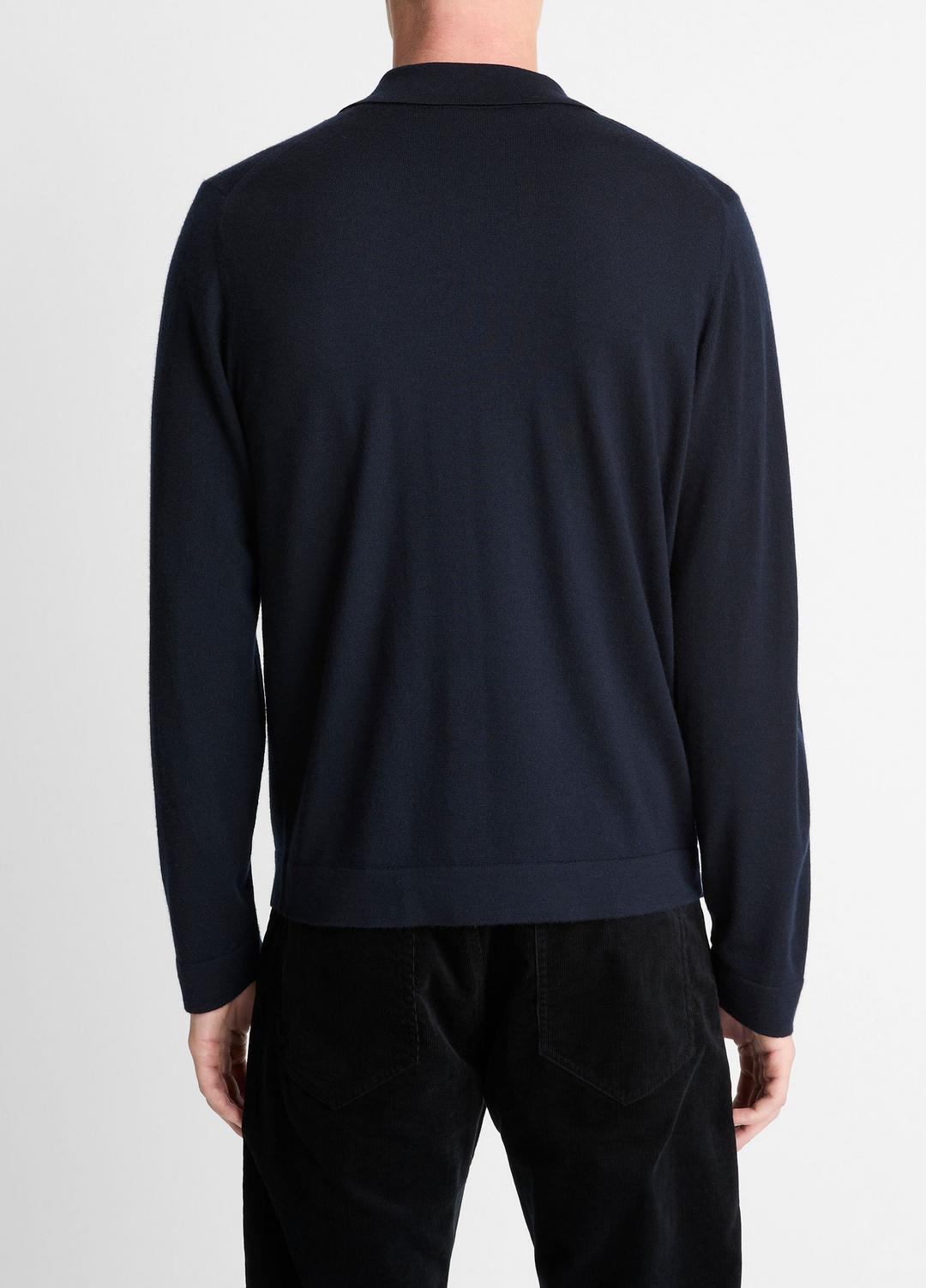Featherweight Merino Wool-Cashmere Sweater Shirt in Long Sleeve - COASTAL BLUE