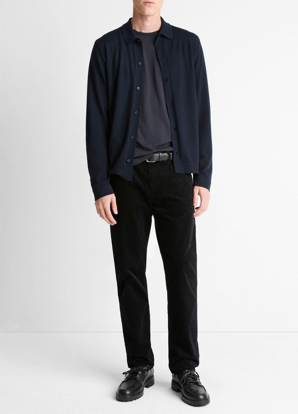 Featherweight Merino Wool-Cashmere Sweater Shirt in Long Sleeve - COASTAL BLUE