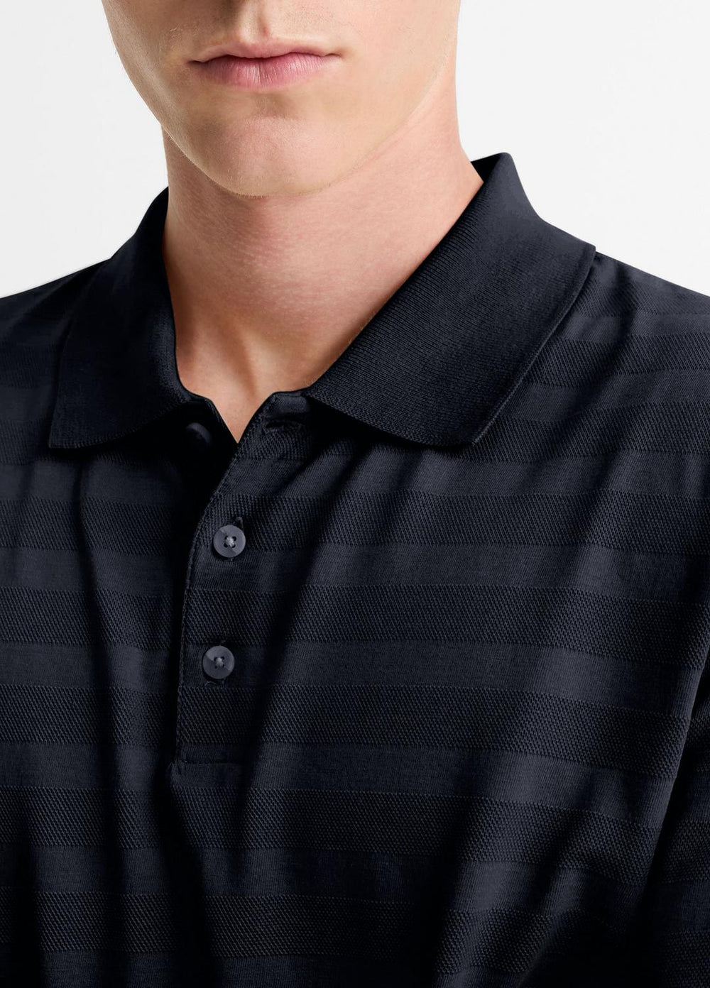 Jacquard-Stripe Cotton Long-Sleeve Polo Shirt in Long Sleeve - COASTAL BLUE