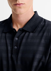 Jacquard-Stripe Cotton Long-Sleeve Polo Shirt in Long Sleeve - COASTAL BLUE