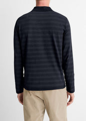 Jacquard-Stripe Cotton Long-Sleeve Polo Shirt in Long Sleeve - COASTAL BLUE