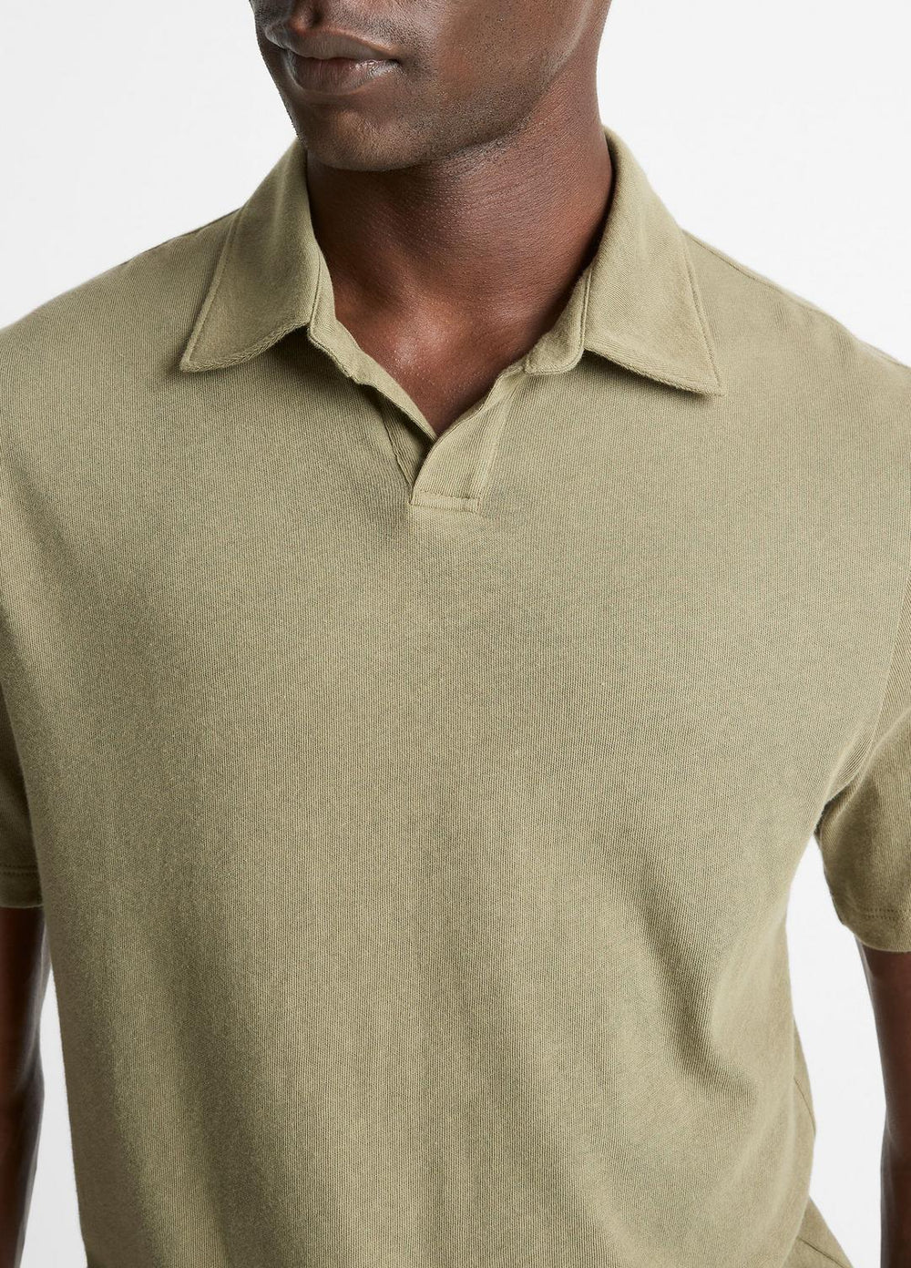 Cotton Johnny-Collar Polo Shirt in Henleys & Polos - SAGE