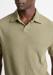 Cotton Johnny-Collar Polo Shirt in Henleys & Polos - SAGE
