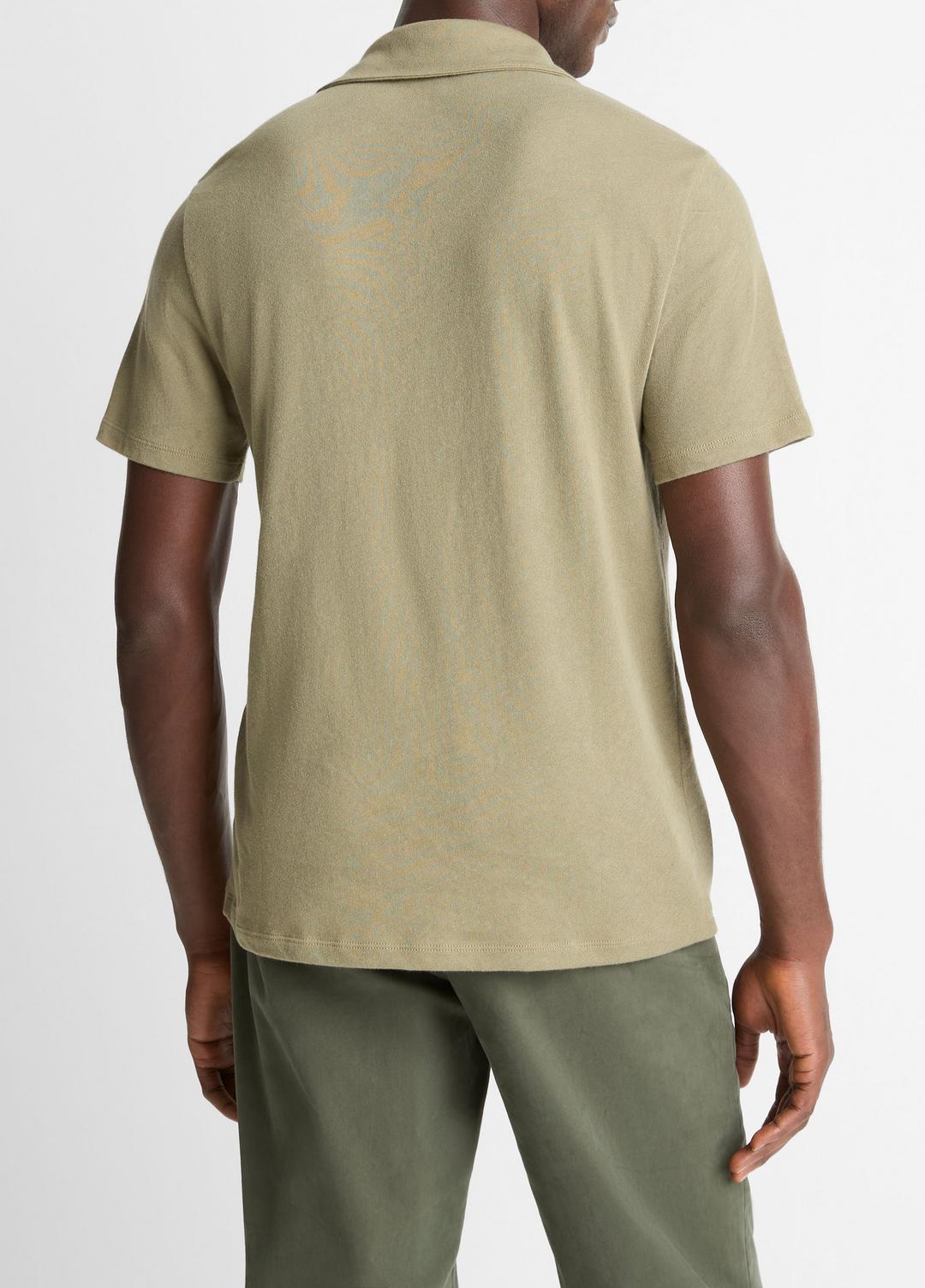 Cotton Johnny-Collar Polo Shirt in Henleys & Polos - SAGE