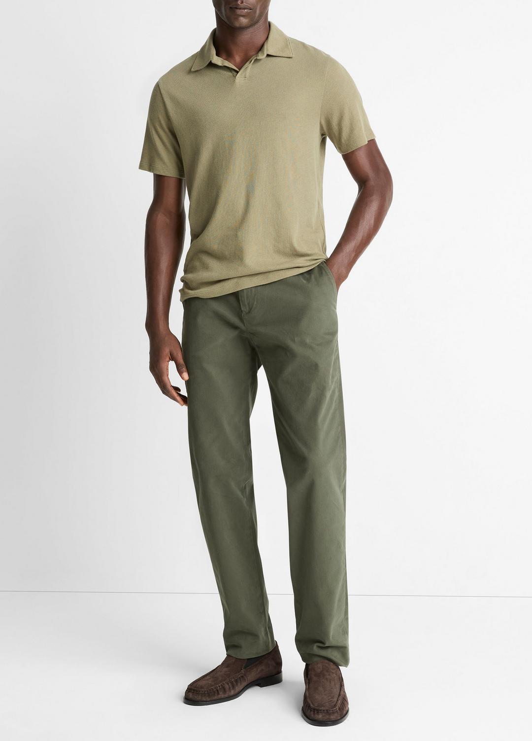Cotton Johnny-Collar Polo Shirt in Henleys & Polos - SAGE