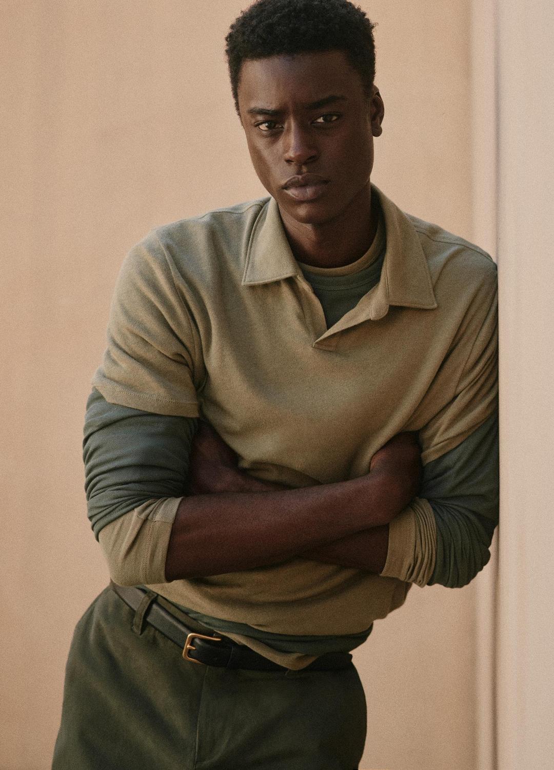 Cotton Johnny-Collar Polo Shirt in Henleys & Polos - SAGE
