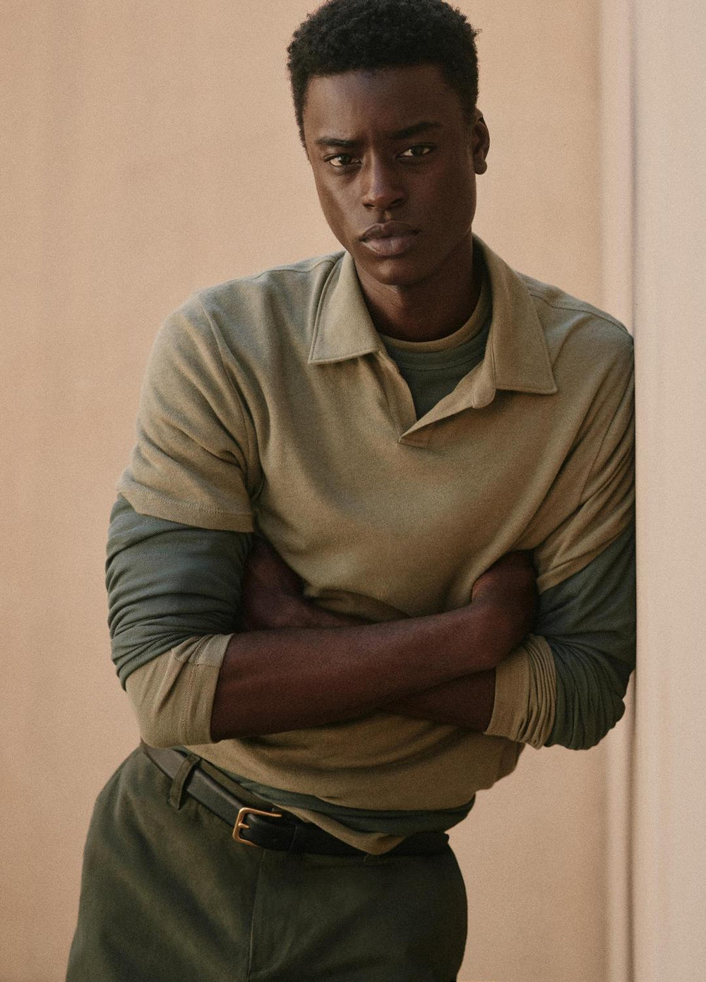 Cotton Johnny-Collar Polo Shirt in Henleys & Polos - SAGE