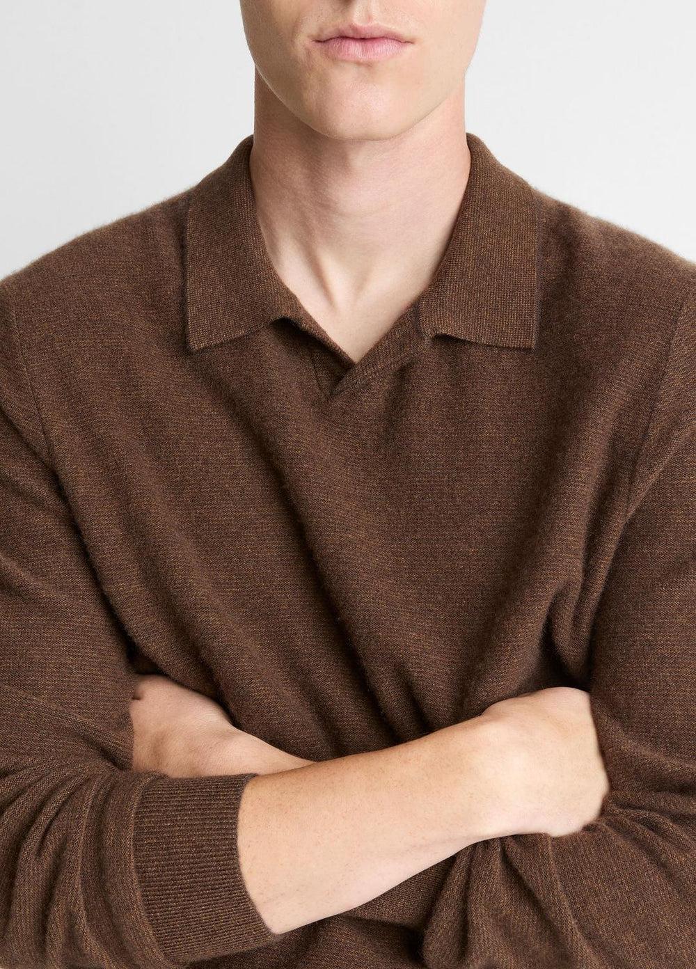 Feed Stripe Plush Cashmere Johnny-Collar Sweater in Cashmere - MISSION/DARK HEATHER BEARPAW