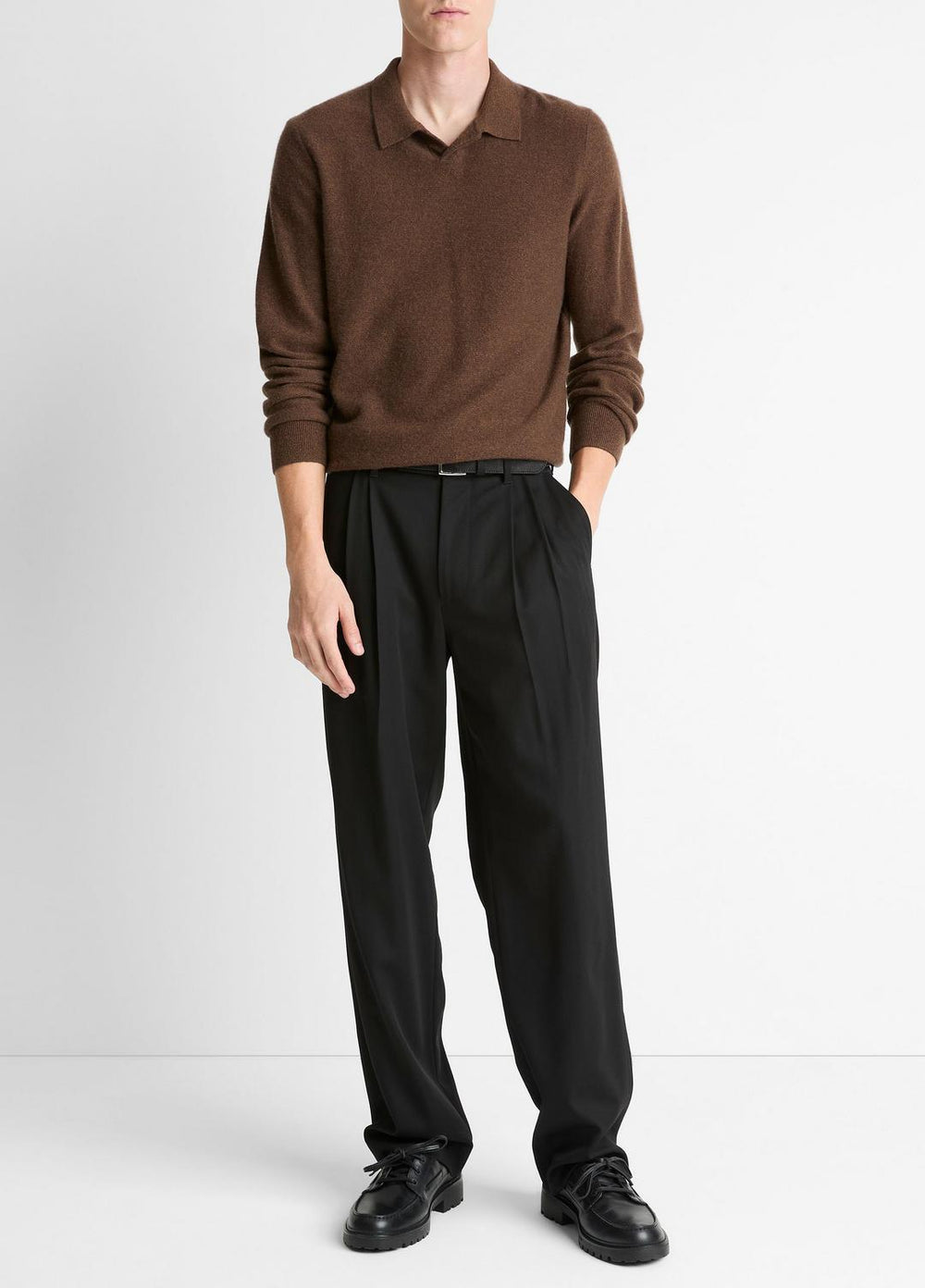 Feed Stripe Plush Cashmere Johnny-Collar Sweater in Cashmere - MISSION/DARK HEATHER BEARPAW