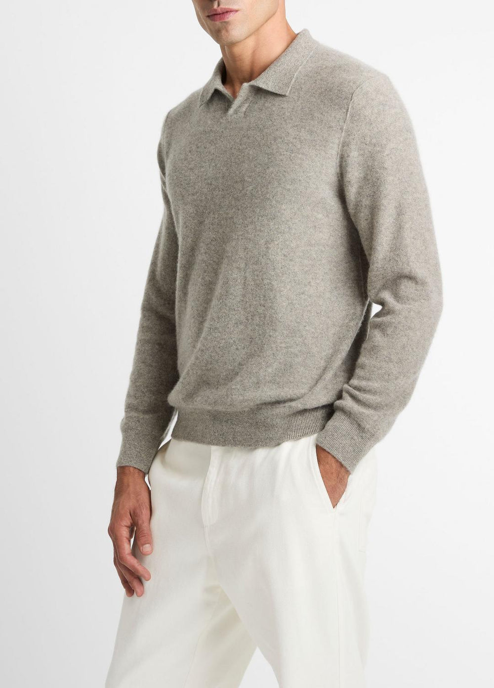 Plush Cashmere Johnny-Collar Polo in Cashmere - HEATHER MOUSE