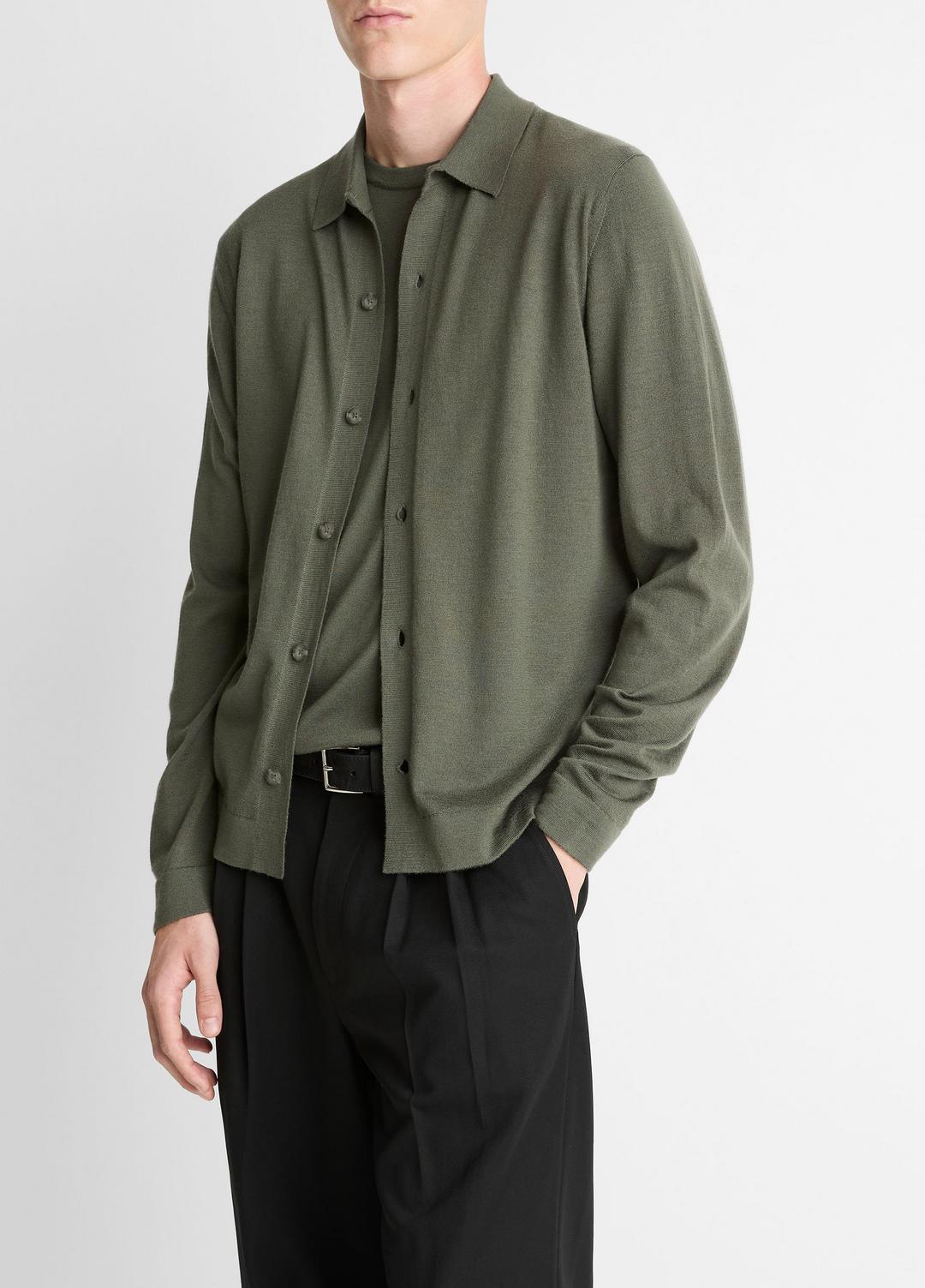 Featherweight Merino Wool-Cashmere Sweater Shirt in Long Sleeve - SYCAMORE