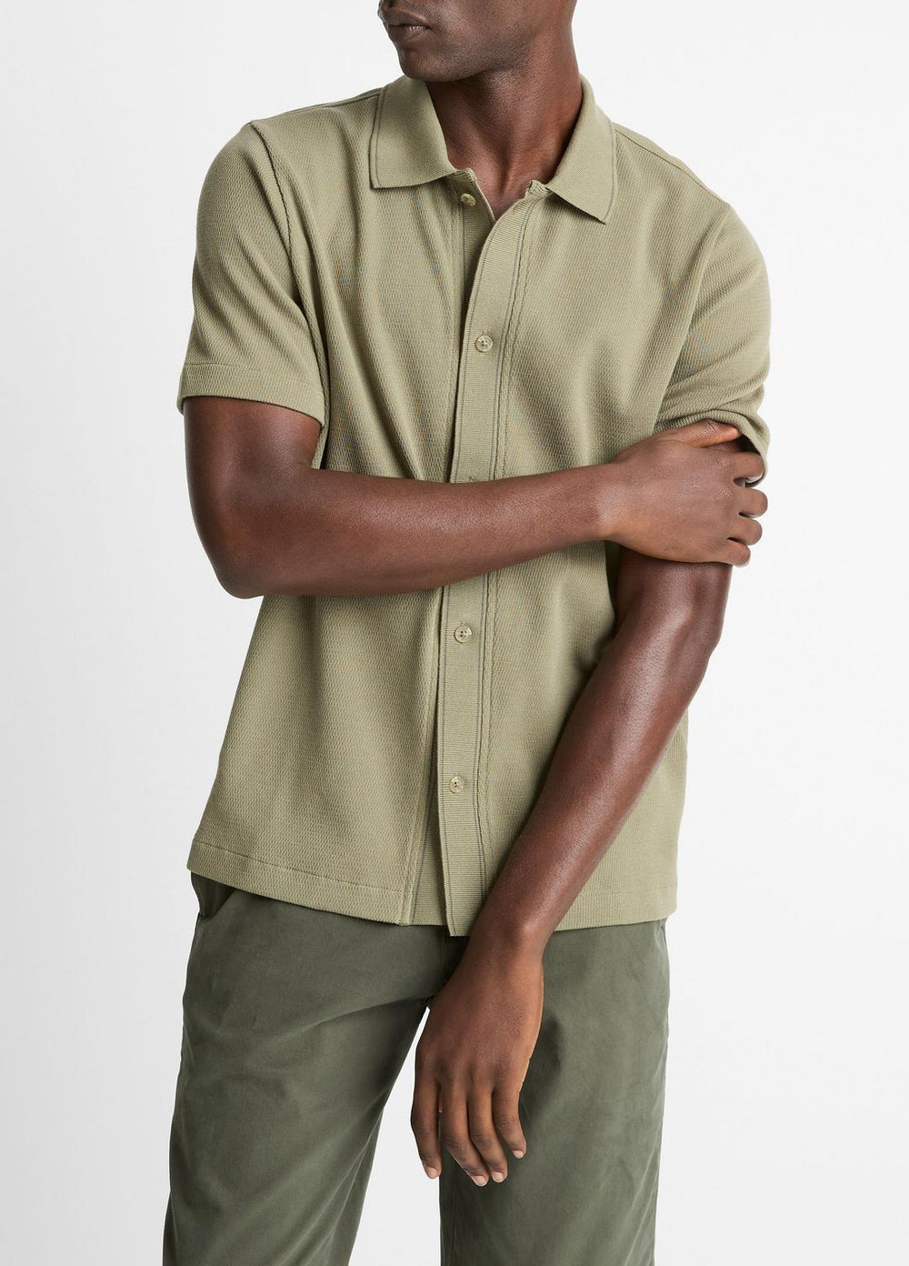 Jacquard-Knit Cotton Short-Sleeve Button-Front Shirt in Short Sleeve - SAGE/SYCAMORE