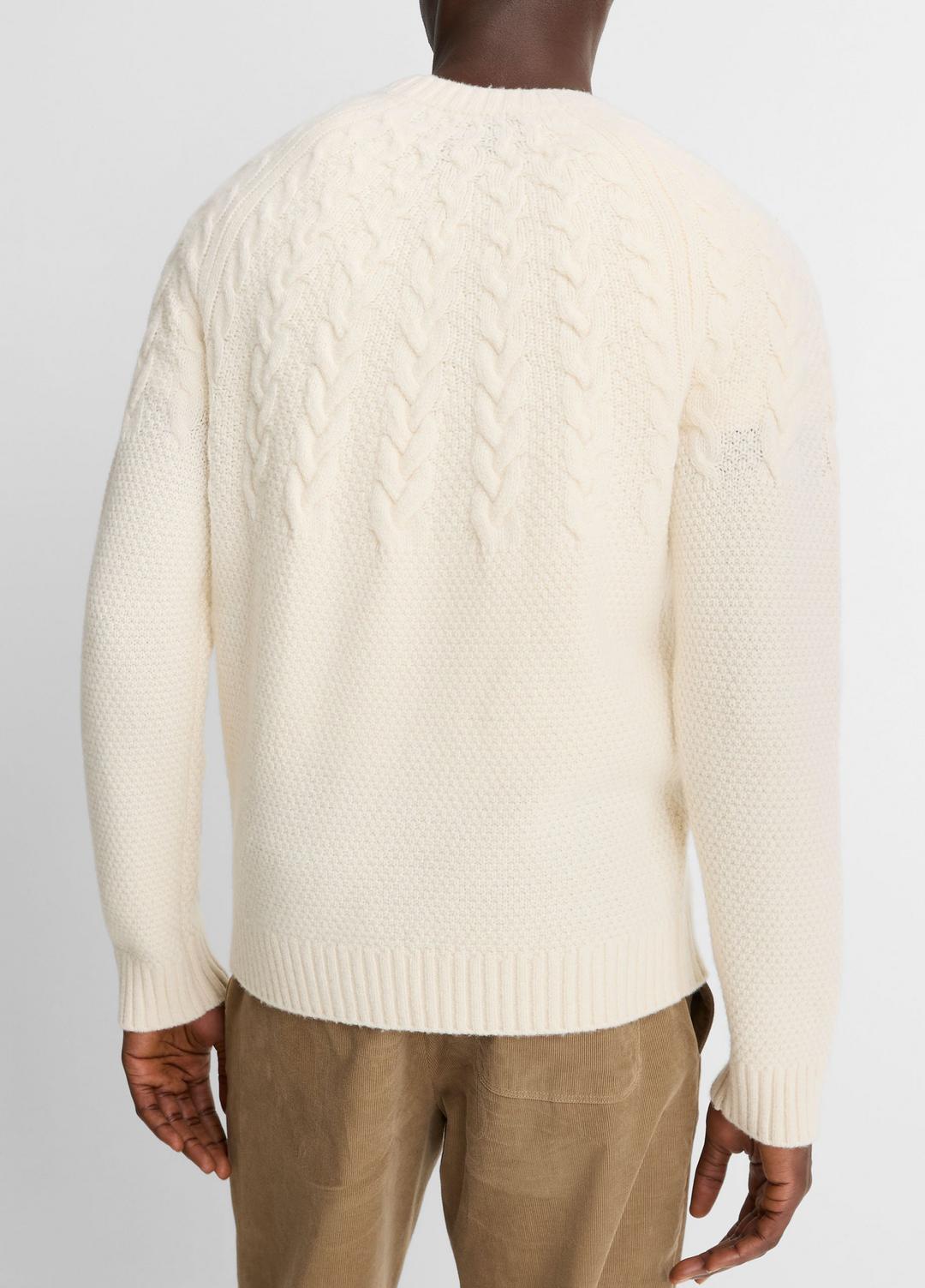 Airspun Merino Wool Cable-Yoke Sweater in Crew Neck - LIGHT DUNE