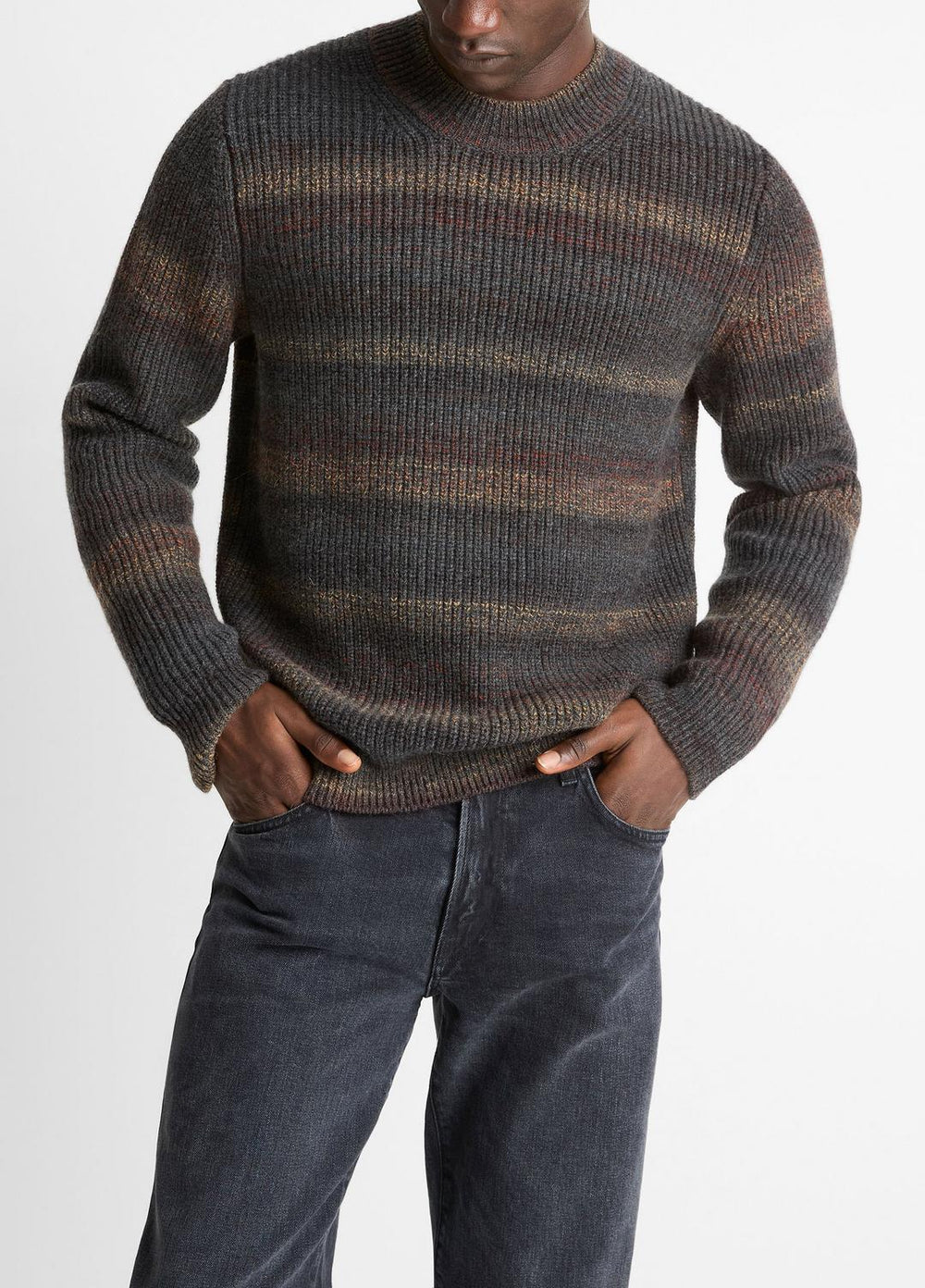 Space-Dye Shaker Wool-Blend Sweater in Crew Neck - HEATHER BLACK COMBO