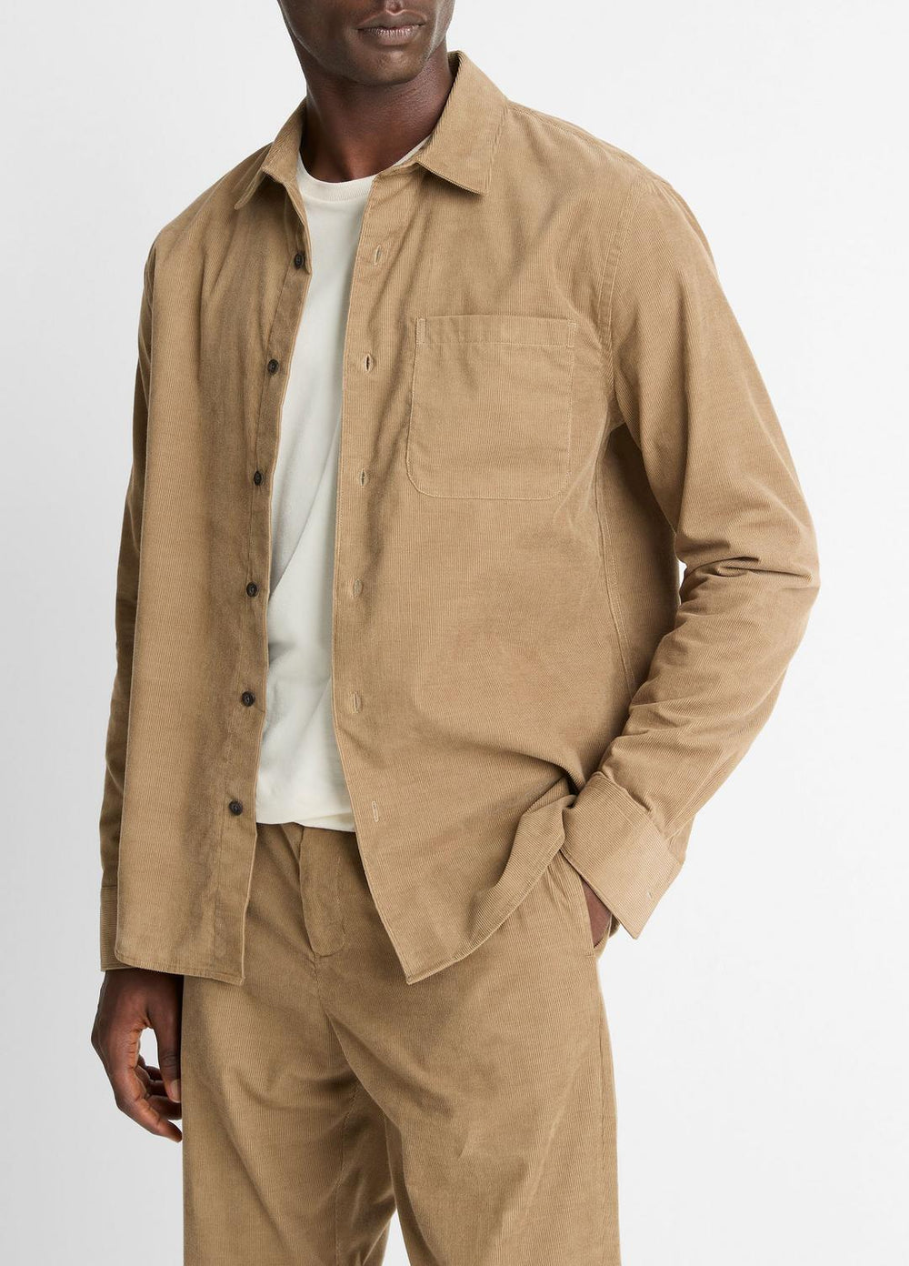 Italian Cotton Corduroy Button-Front Shirt in Long Sleeve - TETON